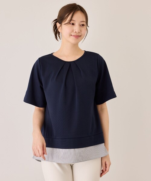 Jayro(ジャイロ)の「配色ストライプ半袖カットソー(Tシャツ/カットソー・レディース・チャコール/ベージュ系/ネイビー/ブルー系・M)」の18枚目の写真
