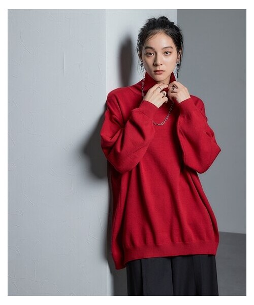 nissen（ニッセン）の「もちもち素材ゆったりサイズタートルネックニット［Soiunique］（ニット/セーター・レディース・ブラック/杢ベージュ/モスグリーン/ブルー/レッド・S~M/L~LL/1(S~M)/2(L-LL)）」の10枚目の写真