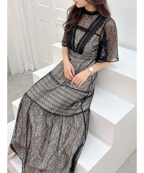 MERCURYDUO（マーキュリーデュオ）の「ミックスレースフレアスリーブワンピース（ドレス・レディース・オフホワイト/カーキ・S/M）」の7枚目の写真