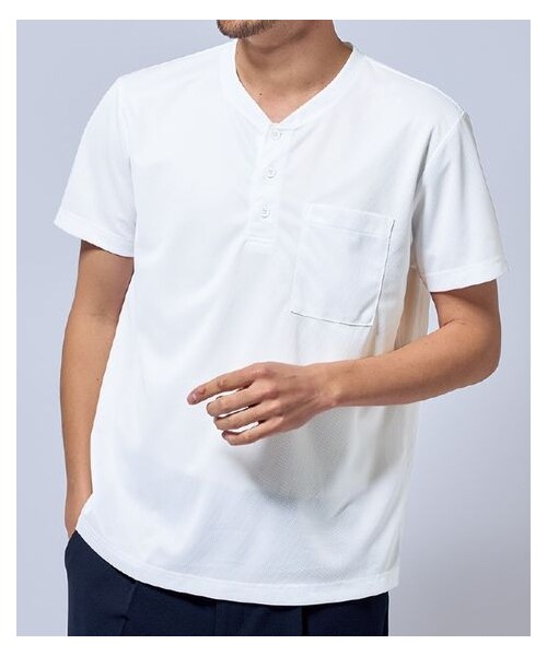 nissen（ニッセン）の「メッシュ半袖ヘンリーネックポケット付Tシャツ【大きいサイズ有】　吸汗速乾・UVカット（Tシャツ/カットソー・メンズ・オフホワイト/カーキ/ワイン/ネイビー/黒/マスタード/ダークブルー・M/L/LL/3L/4L/5L/6L/8L/10L）」の11枚目の写真