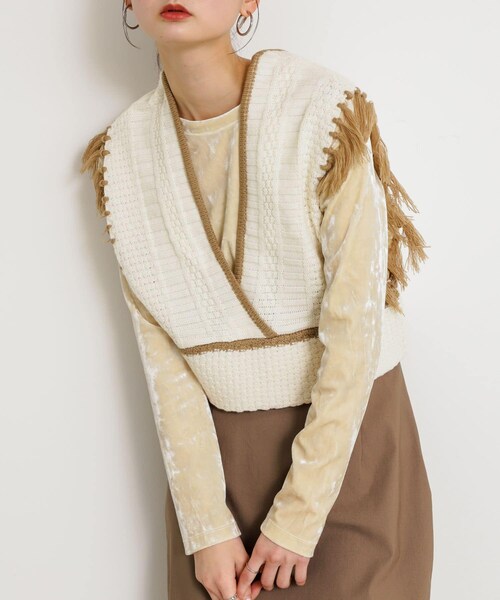 SENSE OF PLACE by URBAN RESEARCH(センスオブプレイスバイアーバンリサーチ)の「フリンジニットベスト(ベスト・レディース・BLU×GRY/IVORY/GRY×WHT・one)」の10枚目の写真