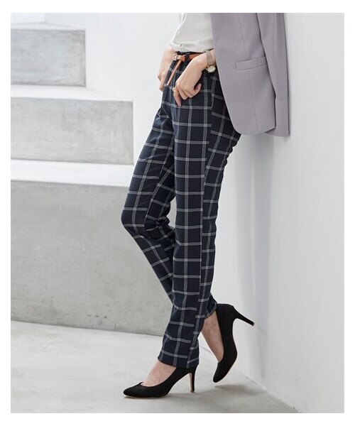 nissen（ニッセン）の「＜大きいサイズ＞ストレッチレーヨン混美脚パンツ（ゆったりヒップ）（選べる２レングス）（パンツ・レディース・グレンチェック/ソフトベージュ/黒/ネイビー系ウィンドウペン/ブラウン系チェック・L/LL/3L/4L/5L/6L/8L/10L）」の7枚目の写真