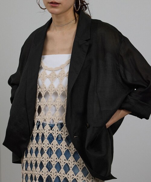 ADAM ET ROPE'（アダムエロペ）の「ラミーシアージャケット［UVケア・洗える・サイズ展開・今から秋まで］（テーラードジャケット・レディース・チャコール/オフホワイト/レンガ系・M/S）」の14枚目の写真