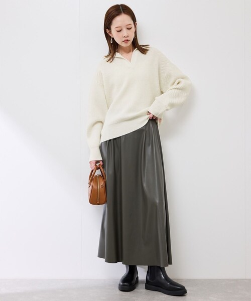 ROPE' PICNIC(ロペピクニック)の「スキッパーポロニットプルオーバー/イージーケア(ニット/セーター・レディース・グレー/オフホワイト/ダークグリーン/ネイビー・F)」の14枚目の写真
