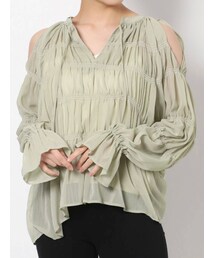 MERCURYDUO | キャミ付配色シャーリングギャザーブラウス(シャツ/ブラウス)