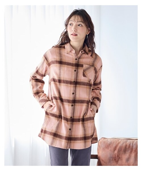 nissen（ニッセン）の「大きいサイズ 吸湿発熱あたたかゆるシルエットネルシャツ（シャツ/ブラウス・レディース・サックス系チェック/ピンク系チェック/黒系チェック・L/LL/3L/4L/5L/6L/8L/10L）」の22枚目の写真