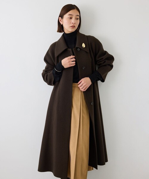 ROPE'(ロペ)の「カシミヤブレンドリバーステンカラーコート(ロング丈)(ステンカラーコート・レディース・ダークブラウン/ベージュ系・F)」の3枚目の写真
