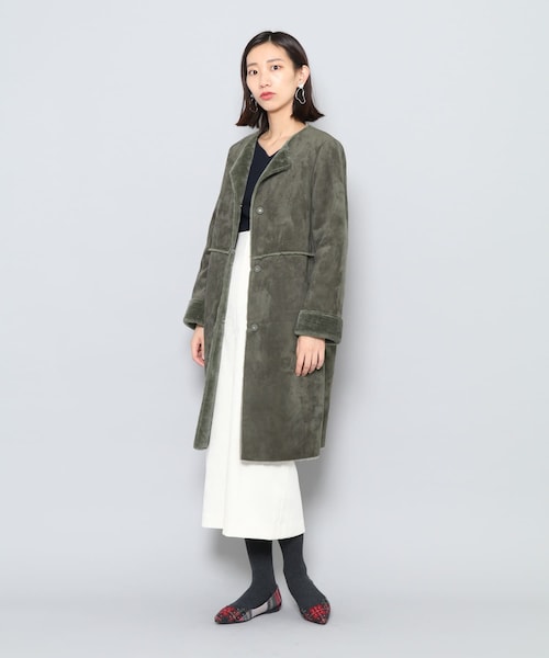 SENSE OF PLACE by URBAN RESEARCH(センスオブプレイスバイアーバンリサーチ)の「ノーカラームートンコート∴(ムートンコート・レディース・NAVY/GREIGE/KHAKI・FREE)」の7枚目の写真