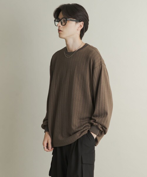 SENSE OF PLACE by URBAN RESEARCH（センスオブプレイスバイアーバンリサーチ）の「ライトワッフルクルーネックロングTシャツ（Tシャツ/カットソー・メンズ・CHARCOAL/KHAKI/PURPLE・M/L）」の22枚目の写真