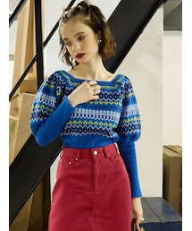 EVRIS | フェアアイルジャガードパフスリーブニット(ニット/セーター)