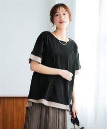 nissen | ＜大きいサイズ＞綿100％汗染みしにくい重ね着風５分袖Ｔシャツ(Tシャツ/カットソー)
