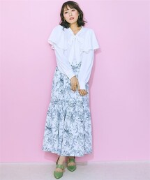 nissen | 大きいサイズ 線画花柄プリントスカート marun(スカート)