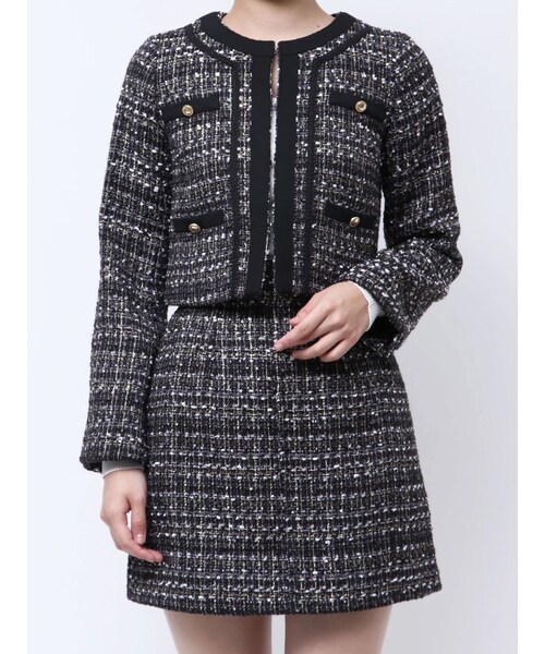 MERCURYDUO（マーキュリーデュオ）の「ツイードノーカラージャケット（ノーカラージャケット・レディース・オフホワイト/ブラック・S/M）」の4枚目の写真