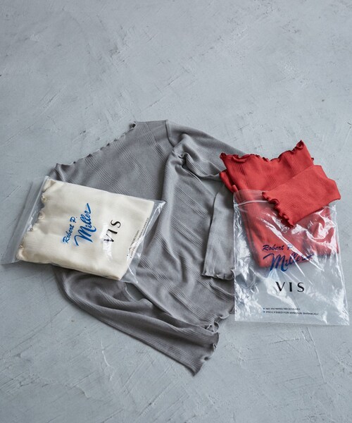 VIS(ビス)の「【Miller】VIS別注モデルボートネックメロープルオーバー【洗える】(Tシャツ/カットソー・レディース・ライトグレー/オフホワイト/レッド系・F)」の17枚目の写真