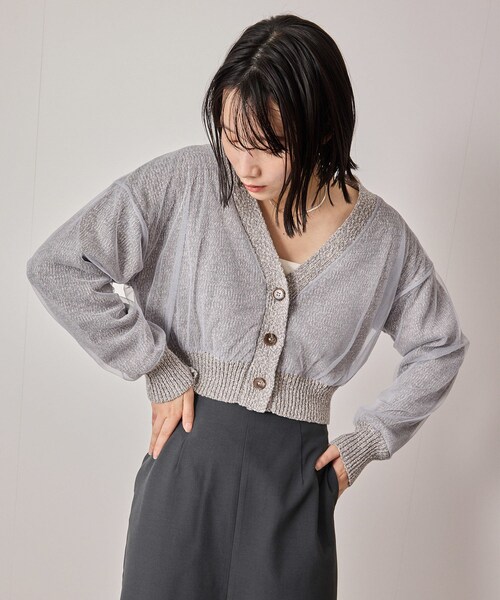NERGY（ナージー）の「【ウォッシャブル対応】チュールコンビニットカーディガン（カーディガン/ボレロ・レディース・グレー/オフホワイト・F）」の15枚目の写真