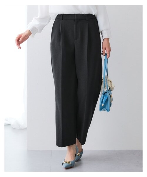 nissen（ニッセン）の「ウール調ふんわりジャージータックワイドストレートパンツ（しわになりにくい・ウォッシャブル）（セットアップ対応）<大きいサイズ有>（パンツ・レディース・チャコールグレー/黒・S/M/L/LL/3L/4L/5L/6L）」の4枚目の写真