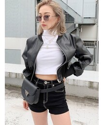 GYDA | ウエストシェイプフェイクレザーショートブルゾン(ブルゾン)