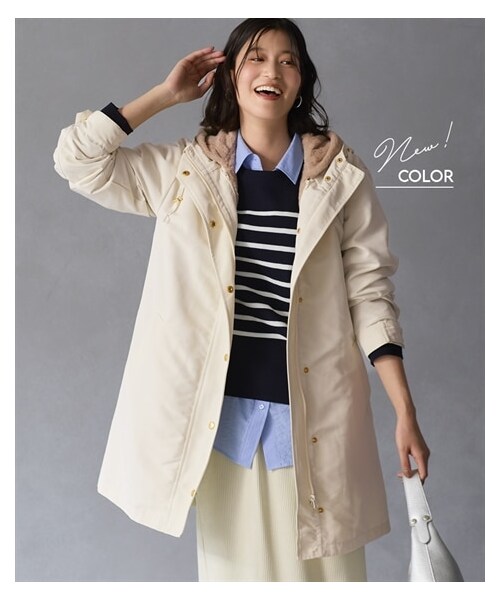 nissen（ニッセン）の「裏フェイクファーライナー付モッズコート（はっ水・静電気防止テープ付）＜大きいサイズ有＞（ジャケット/アウター・レディース・カーキ×アイボリー/ネイビー×ライトグレー/キャメル×アイボリー/黒×ベージュ/ナチュラルホワイト×ベージュ・L/LL/3L/4L/5L/6L/8L/10L/S/M）」の14枚目の写真
