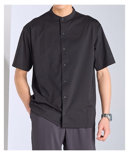 nissen（ニッセン）の「背面メッシュ　バンドカラー半袖シャツ（接触冷感・吸汗速乾・ストレッチ）（Tシャツ/カットソー・メンズ・ネイビー/ブラック・M/L/LL/3L/4L/5L/6L）」の4枚目の写真