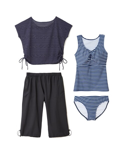 nissen（ニッセン）の「【4点セット】水陸両用カーゴパンツ付タンキニ水着(MU131)（水着・メンズ・ホワイト×ブラックボーダ―/ネイビー×ネイビーボーダー・S/M/L/LL/3L/4L/5L/6L/8L/10L）」の2枚目の写真