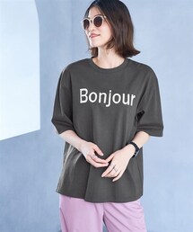 nissen | 大きいサイズ綿１００％立体ロゴ刺しゅうルーズシルエットこなれTシャツ(Tシャツ/カットソー)