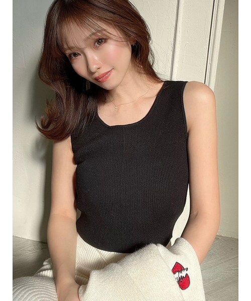 RESEXXY（リゼクシー）の「クロップドニットタンク（タンクトップ・レディース・ホワイト/ブラック/ミックス・F）」の6枚目の写真