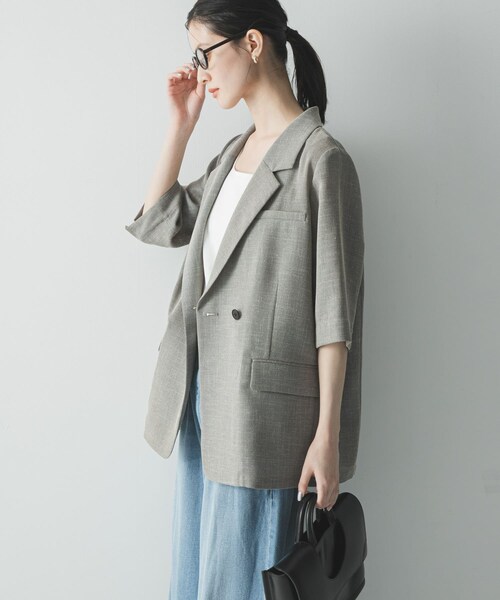 URBAN RESEARCH(アーバンリサーチ)の「シアーメッシュハーフスリーブジャケット(テーラードジャケット・レディース・BEIGE/D.NAVY・Free)」の8枚目の写真