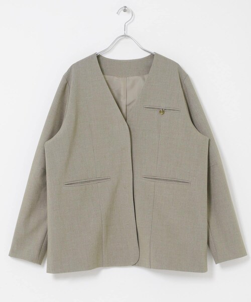 KBF（ケイビーエフ）の「ノーカラーデザインジャケット（ノーカラージャケット・レディース・MOSS GRAY/ASH BROWN・One）」の11枚目の写真
