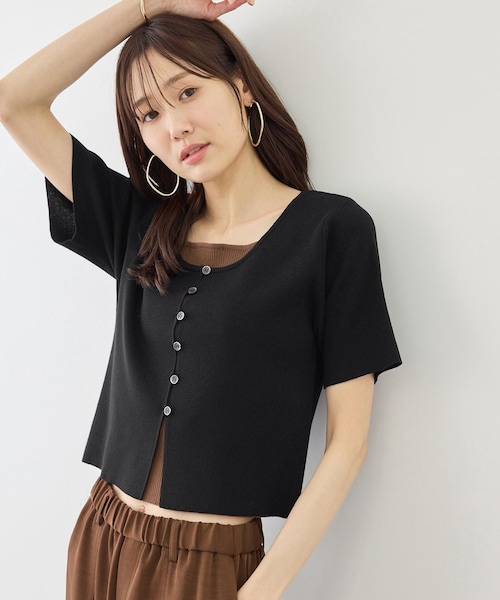 ROPE' PICNIC(ロペピクニック)の「レイヤード風カーディガントップス(カーディガン/ボレロ・レディース・ブラック/ライトグレー/イエロー・F)」の1枚目の写真
