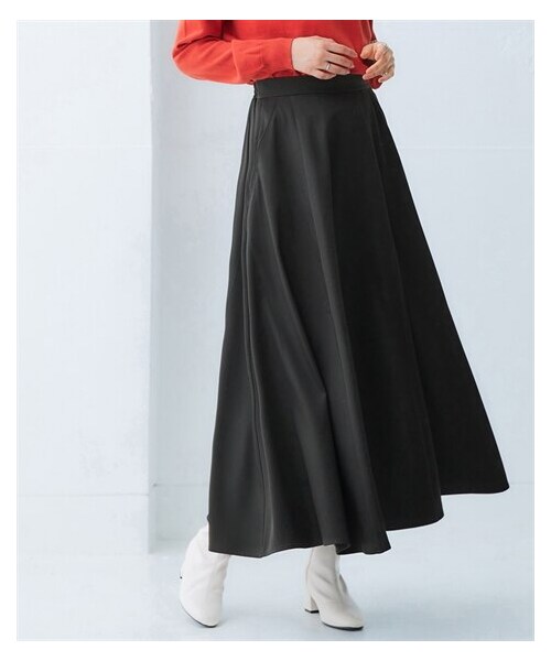 黒 フレアスカート ポケット付き nissen（ニッセン）の「選べる2丈ベルトループ付Aラインフレア