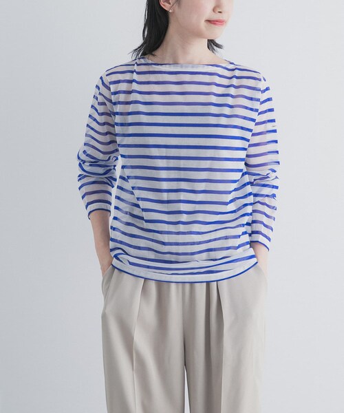 URBAN RESEARCH DOORS(アーバンリサーチドアーズ)の「ORCIVAL BOAT NECK LONG-SLEEVE PULLOVER(Tシャツ/カットソー・レディース・BLUE/GREY/YELLOW・1)」の12枚目の写真
