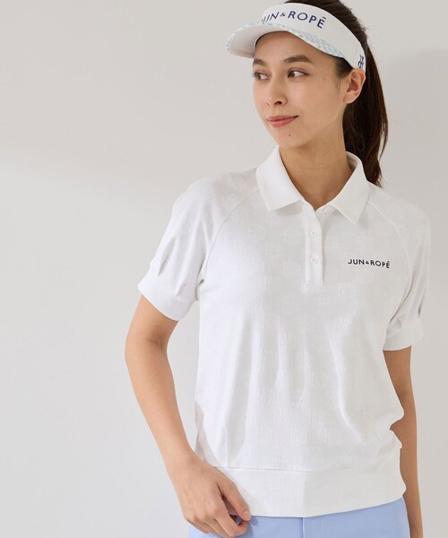 ROPE'（ロペ）の「ジャガードタックスリーブ半袖ポロ/UV・吸水（ポロシャツ・レディース・ブラック/ホワイト/ターコイズ/イエロー・L/M/S）」の3枚目の写真