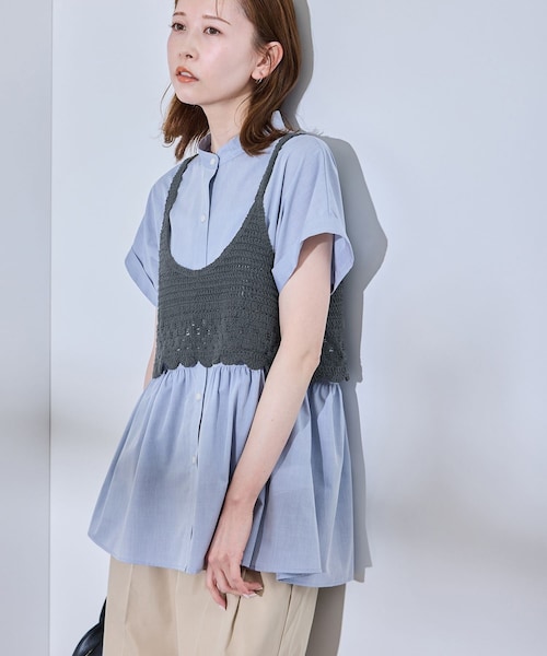 ROPE' PICNIC（ロペピクニック）の「クロシェビスチェ/リンクコーデ（ベスト・レディース・チャコール/ホワイト/ベージュ・38）」の7枚目の写真