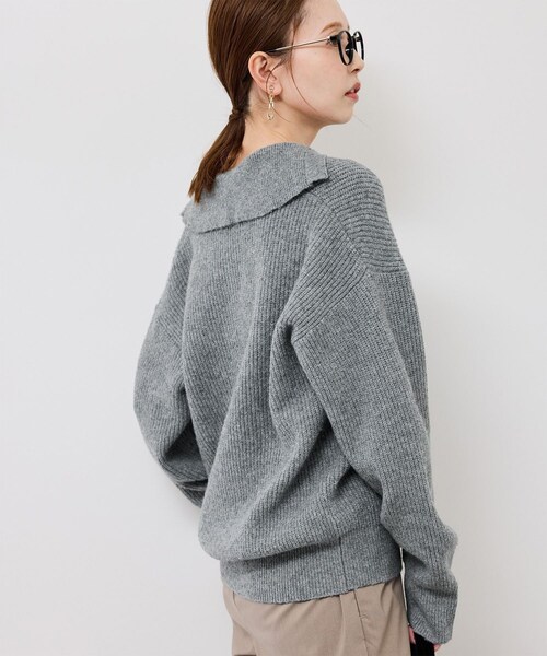 ROPE' PICNIC(ロペピクニック)の「スキッパーポロニットプルオーバー/イージーケア(ニット/セーター・レディース・グレー/オフホワイト/ダークグリーン/ネイビー・F)」の11枚目の写真