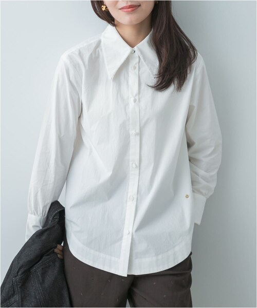 URBAN RESEARCH ROSSO（アーバンリサーチロッソ）の「F by ROSSO　トリミングレースビッグカラーシャツ（シャツ/ブラウス・レディース・OFF WHITE/NAVY/OW STRIPE・FREE）」の8枚目の写真