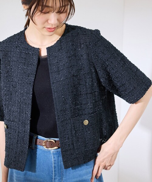ROPE' PICNIC(ロペピクニック)の「【サマー・ツイード】ハーフスリーブジャケット(カーディガン/ボレロ・レディース・チャコール/ライトグレー/ホワイト/ネイビー・38)」の4枚目の写真