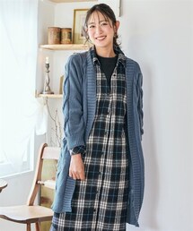 nissen | ＜大きいサイズ＞お手入れ簡単ケーブル編ニットロングカーデ（静電気が起きにくい）(カーディガン/ボレロ)