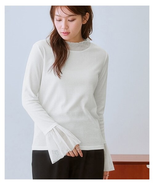 nissen（ニッセン）の「チュールタートル袖プリーツインナープルオーバー（Tシャツ/カットソー・レディース・オフホワイト/黒・S/M/L/LL/3L/4L/5L/6L）」の21枚目の写真