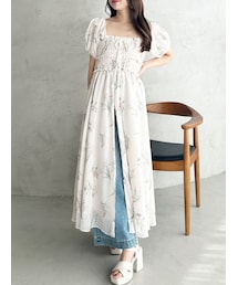 MERCURYDUO | ボタニカルフラワー2WAYシャーリングワンピース(ワンピース)