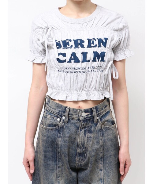 EMODA（エモダ）の「ロゴギャザーTシャツ（Tシャツ/カットソー・レディース・ホワイト/グレー/レッド・F）」の7枚目の写真
