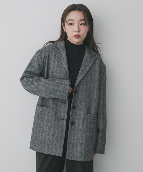 SENSE OF PLACE by URBAN RESEARCH（センスオブプレイスバイアーバンリサーチ）の「ジャージーメルトンテーラード（テーラードジャケット・レディース・BLK×WHT/BRN×BLK・One）」の4枚目の写真