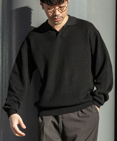 URBAN RESEARCH ROSSO（アーバンリサーチロッソ）の「『WEB限定』変形カノコスキッパーニットポロ（ニット/セーター・メンズ・BLACK/NAVY/LIGHT GRAY・M/L）」の6枚目の写真
