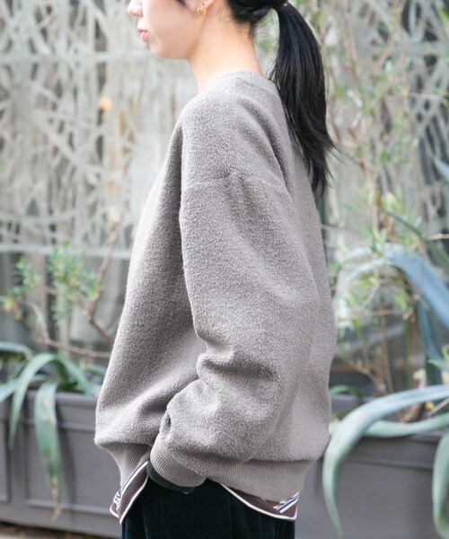 EKAL（エカル）の「パイル編みクルーニット（ニット/セーター・レディース・グレージュ/ネイビー・One）」の6枚目の写真