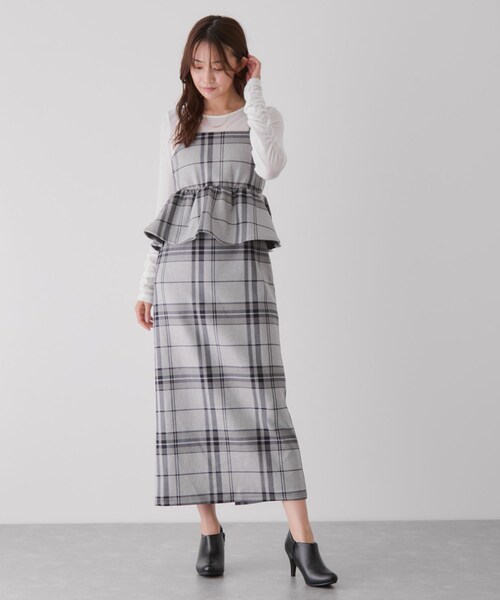 Jayro（ジャイロ）の「チェック柄ペプラムワンピース（ワンピース・レディース・ブラック系/グレー/ブラウン・M）」の15枚目の写真