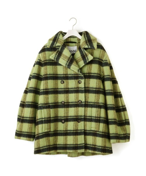 ADAM ET ROPE'(アダムエロペ)の「【J'aDoRe限定】【GANNI(ガニー)】Brushed Wool Check Midi Coat(ピーコート・レディース・ライトグリーン・36)」の1枚目の写真