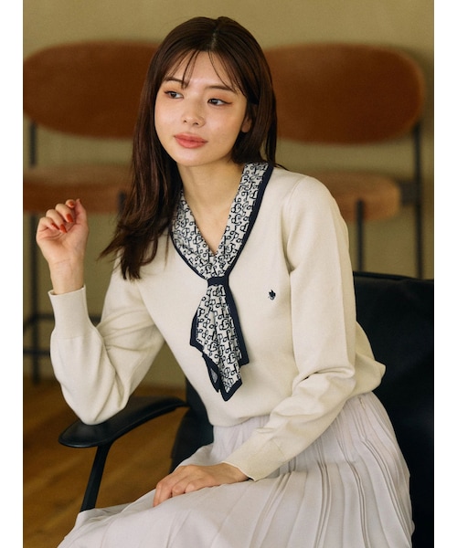 TONAL（トーナル）の「【POLO BCSコラボ】モノグラムJQボウタイニット（ニット/セーター・レディース・アイボリー/ブラック/ブルー・M）」の2枚目の写真