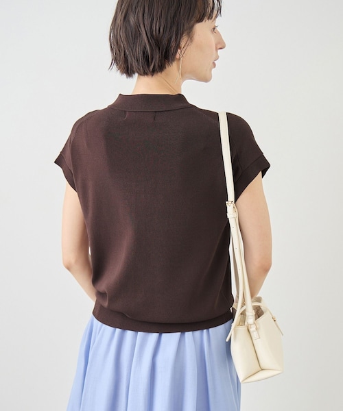 ROPE' PICNIC(ロペピクニック)の「八方映えニット 金ボタンフレンチスリーブポロカラーカーディガン/UVカット・接触冷感・イージーケア(カーディガン/ボレロ・レディース・ブラック/オフホワイト/ブラウン/サックス/ラベンダー・F)」の22枚目の写真