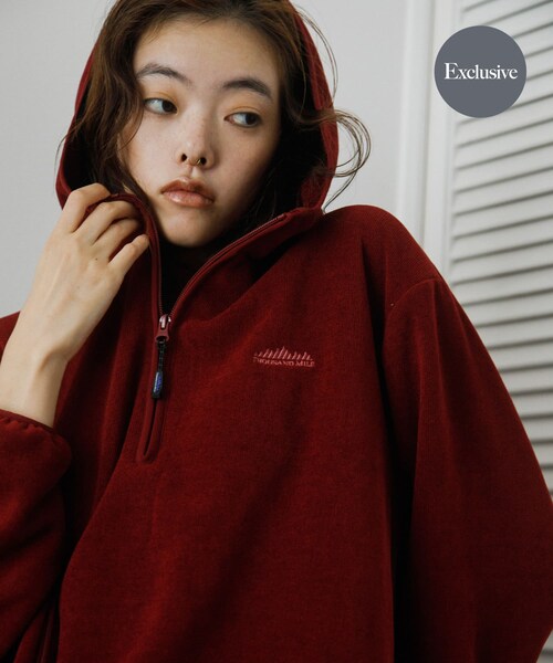 URBAN RESEARCH（アーバンリサーチ）の「『別注』THOUSAND MILE×URBAN RESEARCH　KNIT FREECE HF-ZIP HOODIE（パーカー・レディース・OFF WHITE/BORDEAUX/BLACK・M/L）」の4枚目の写真