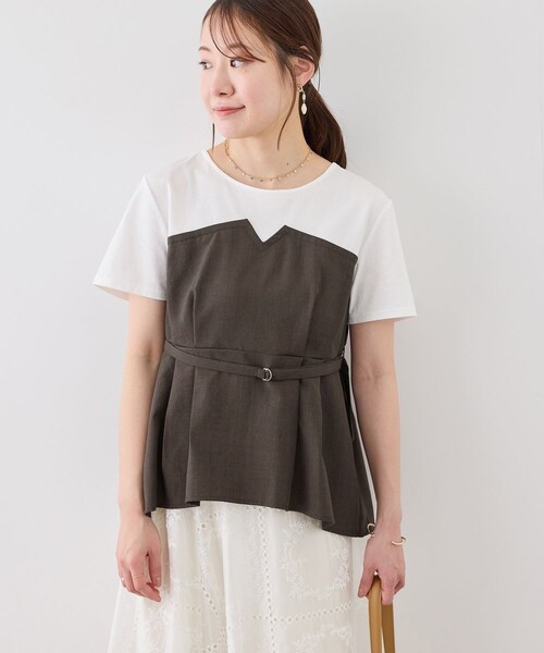 ROPE' PICNIC(ロペピクニック)の「【cahoさんコラボ】低身長・小柄さんサイズ エアリーリネンライク ドッキングカットトップス(Tシャツ/カットソー・レディース・ブラック/ダークブラウン/キャメル/ベージュ/ネイビー・F)」の21枚目の写真