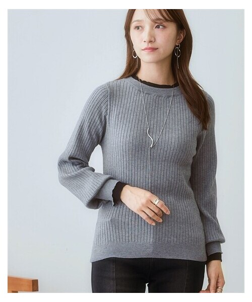 nissen（ニッセン）の「ふんわり袖配色重ね着風ニットトップス＜大きいサイズ有＞（ニット/セーター・レディース・ブルーグリーン×黒/ココア×黒/杢グレー×黒/黒×オフホワイト/ベージュ×オフホワイト・S/M/L/LL/3L/4L/5L/6L）」の15枚目の写真